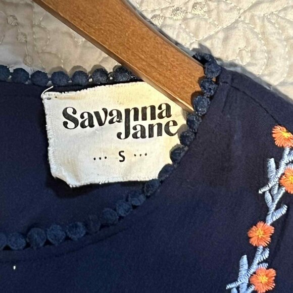 Savanna Jane Puff Sleeve Dress Pink Blue Embroidery Size S - Picture 9 of 11